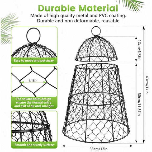 6 Pcs Garden Cloches for Plants, Metal Extra Large Chicken Wire Cloche Plant Covers, Garden Netting Plant Protectors from Animals to Keep Squirrel, Rabbit, Chicken and Bird Out 17" H x 13" D Black