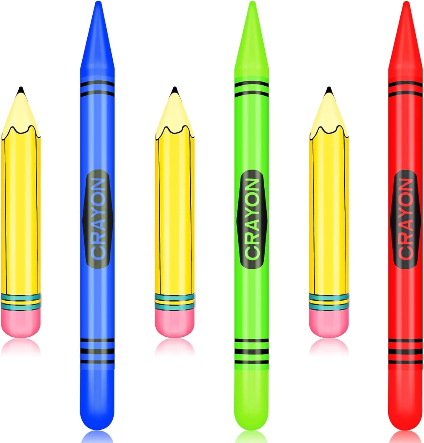 6 Pcs Giant Large Inflatable Crayons Hanging Neon Back to Pencil Crayons Classroom Decoration for Back to Classroom Garden Room Birthday Party Decorations, 4 Colors
