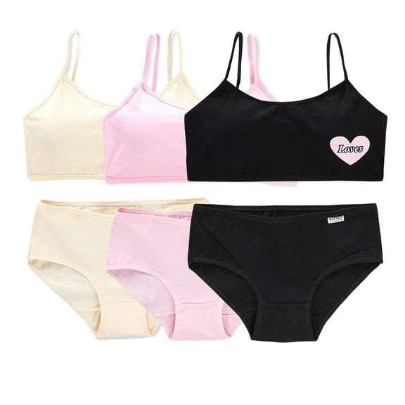 6 Pcs Girls’seamless Underwear Set Girls' Stretchy Cotton Training Beginner Bras Girls Underwear Size 8-14