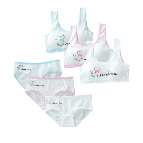 6 Pcs Girls' Training Bra Set Girls' Stretchy Cotton Bralette and Underwear Kids Underwear 8-14