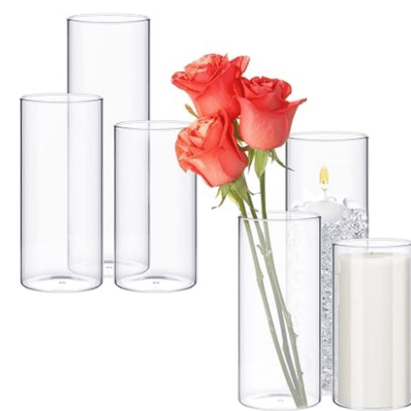 6 Pcs Glass Cylinder Vases for Centerpieces 5,6,8,10 Inch Tall Clear Flowers Vase Hurricane Floating Candles Holders Bulk for Table Centerpieces Wedding Home Decor (2.5'' X 5'',6'',8'')