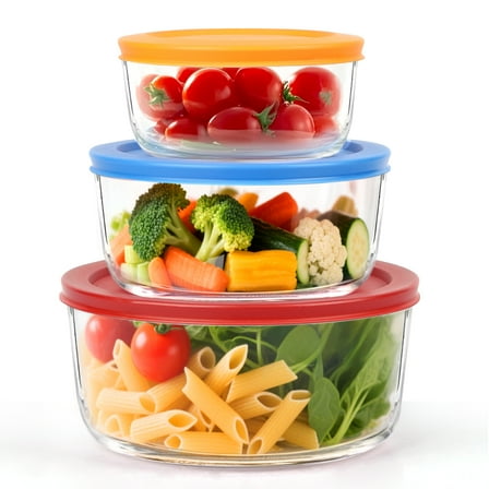 TAIMASI 6 Pcs Glass Food Storage Containers Set, 7, 4, 2 -Cup Round Containers with Lids, BPA-Free, Dishwasher & Microwave Safe Lunch Box