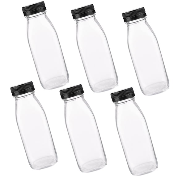 6 Pcs Glass Juice Bottle Jars with Lids for Fridge Milk Water Bottles Reusable Clear Container