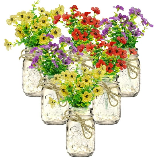 6 Pcs Glass Mason Jar with LED Lights, Mason Jar Flower Centerpiece Vases Decor, Mason Jar Table Centerpiece Decorations, Vases with Flower and Led Light Wedding Table Decor