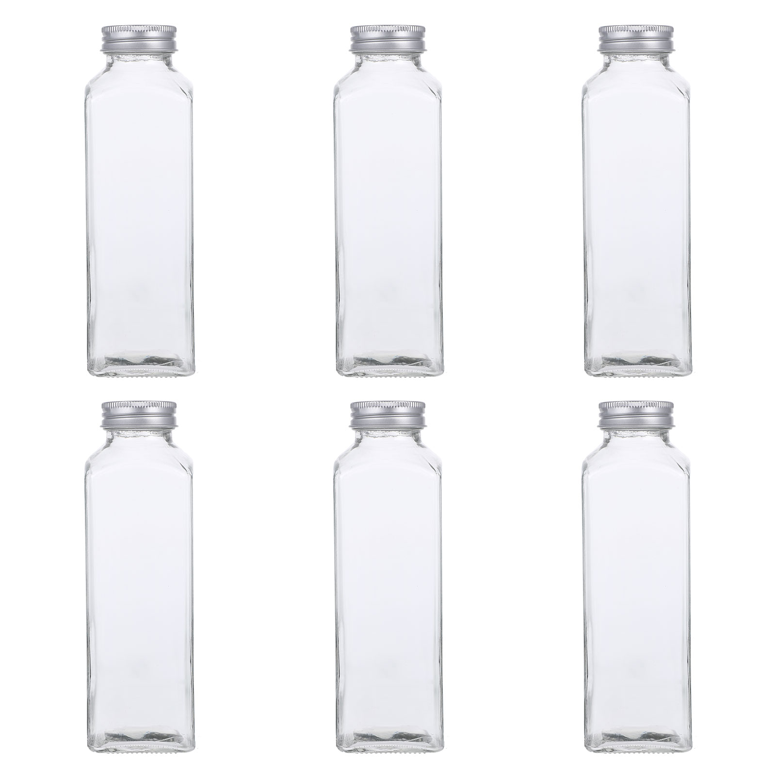 6 Pcs Glass Milk Bottles Refillable Drink Bottles with Lid (Silver