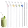thumbnail image 1 of 6-Pack Reusable Glass Straws with Hand-Blown Flower Charms – Dishwasher Safe & Shatter-Resistant, 1 of 8