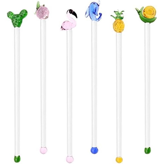 6 Pcs Glass Swizzle Stick Coffee Cocktail Juice Milk Drink Swizzle Stick Transparent Glass Stir$$Home Decor, Kitchen, & Other