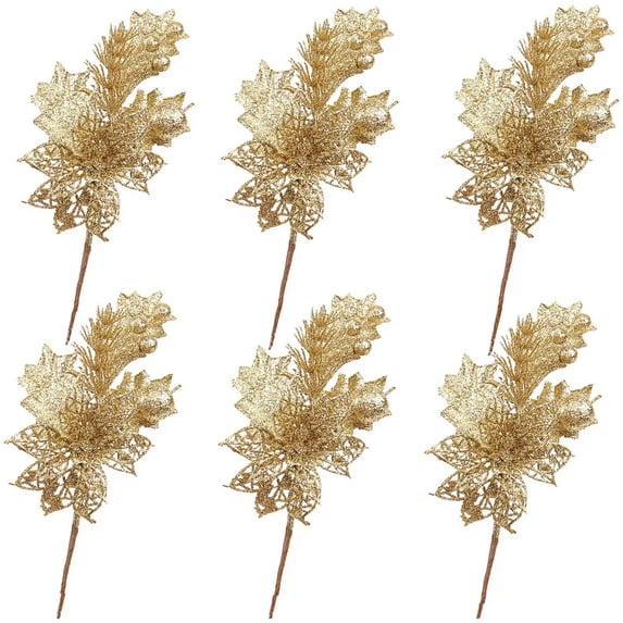 6 Pcs Glitter Christmas Pick Glitter Curly Branches Vase Filler Decor Artificial Tree Branches Decor for Vase Faux Branches for Christmas Tree Wedding Table Centerpiece Xmas Gift Decoration