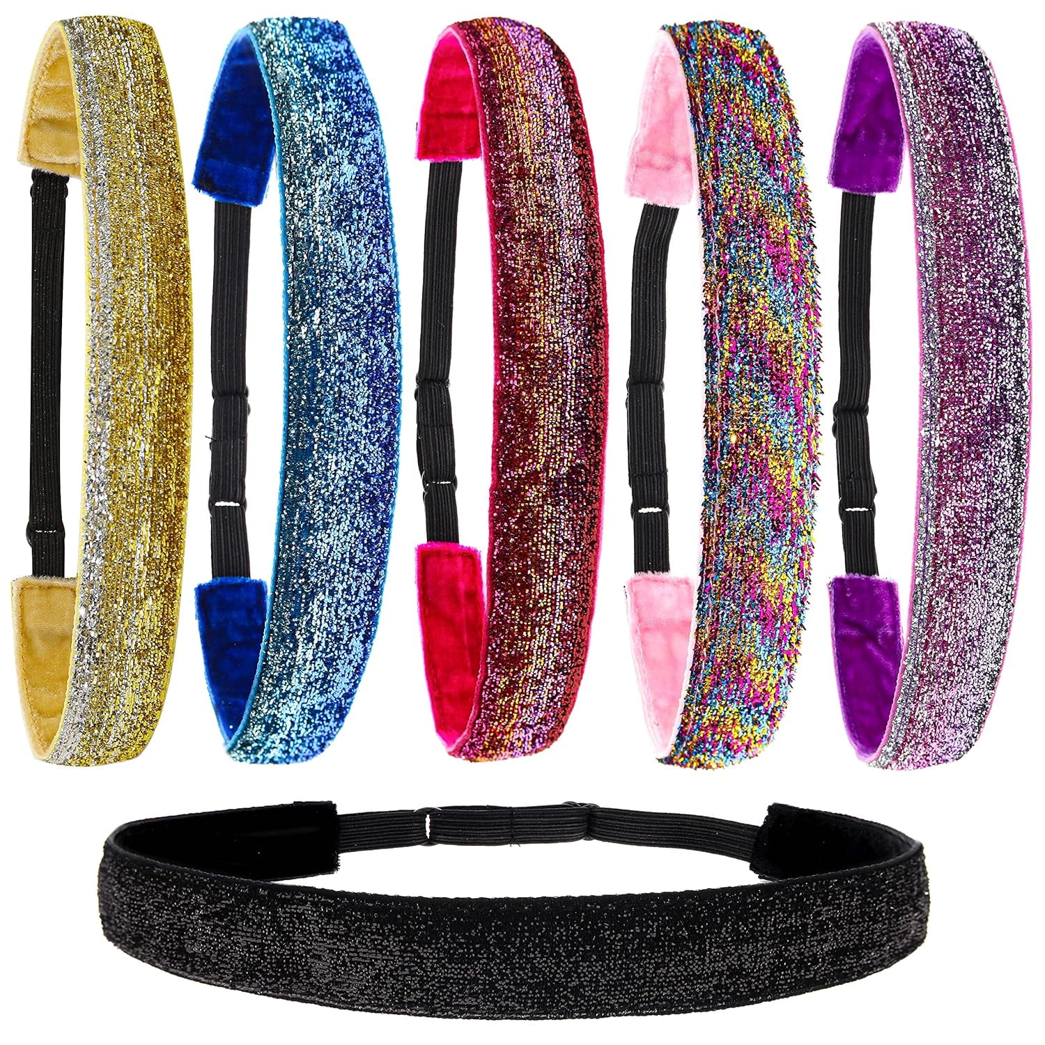 6 Pcs Glitter Headbands for Girls - Adjustable Non-Slip 
