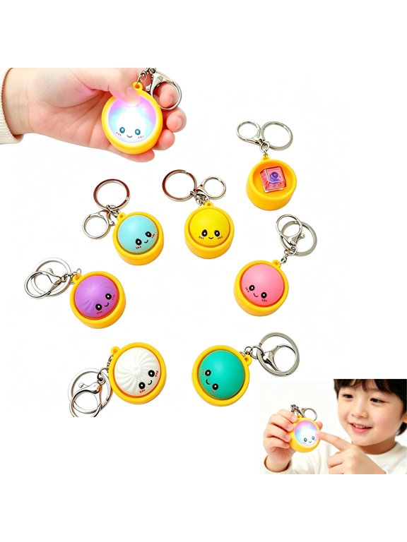 6 Pcs Glowing Dumpling Keychain, Mini Dumpling Stress Relief Fidget Clicker Keychain, Hard-Plastic Anxiety Relief & Focus Boost Quiet Toys for Adults at Work, Travel, Home