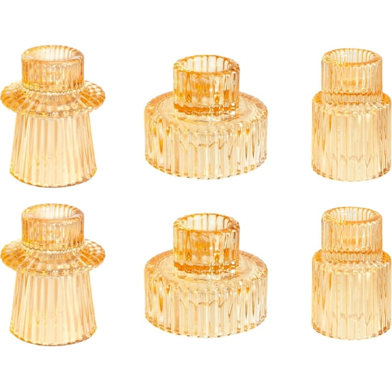 6 Pcs Gold Glass Candle Holder, Taper Candle Holder, Gold Candlestick Holders for Party, Wedding Decorations, Table Centerpieces and Thanksgiving