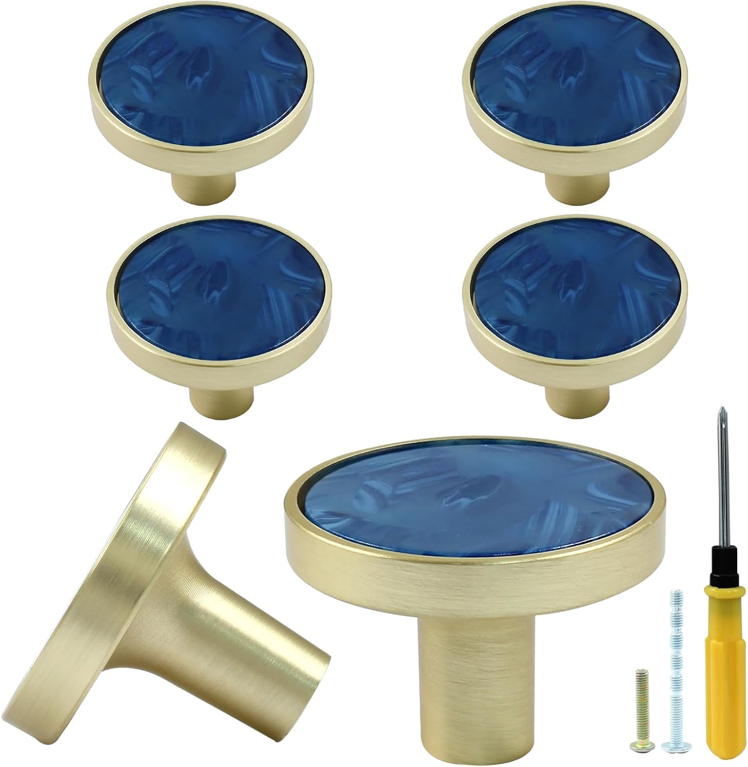 6 Pcs Gold Knobs for Dresser Drawers, Round Dresser Cabinet Knobs Pulls for Kitchen Cabinet Cupboard Door Furniture Decorative, Navy Blue