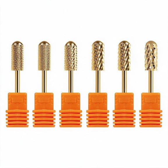 6 Pcs Gold Tungsten Carbide Nail Drill Bits, Cylinder Electric Nail File Bit, Cuticle Clean Polish & Remove Tool