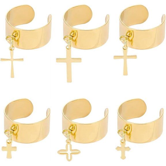 6 Pcs Golden 6 Styles Charm Ring Stainless Steel Ring Pendants Ring Adjustable Rings Women's Ring Open Cuff Finger Ring Components Jewelry Gifts for DIY