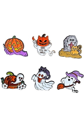 6 Pcs Gothic Pumpkin Ghost Cat Enamel Brooch Pins for Women Horror Dark Halloween Lapel Badge Pins for Backpacks Jacket Hats Accessories