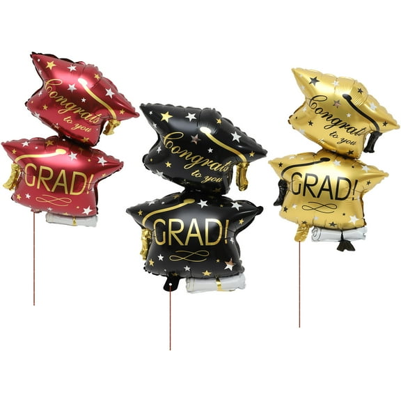 6 Pcs Graduation Cap Balloon Congratulations Balloons Black