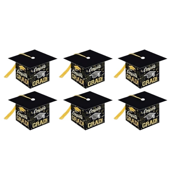 6 Pcs Graduation Cap Candy Gift Box Grad Hat Gift Box Treat Boxes with Tassels Graduation Party Favors for Guests Class of 2026 Decorations (Black)