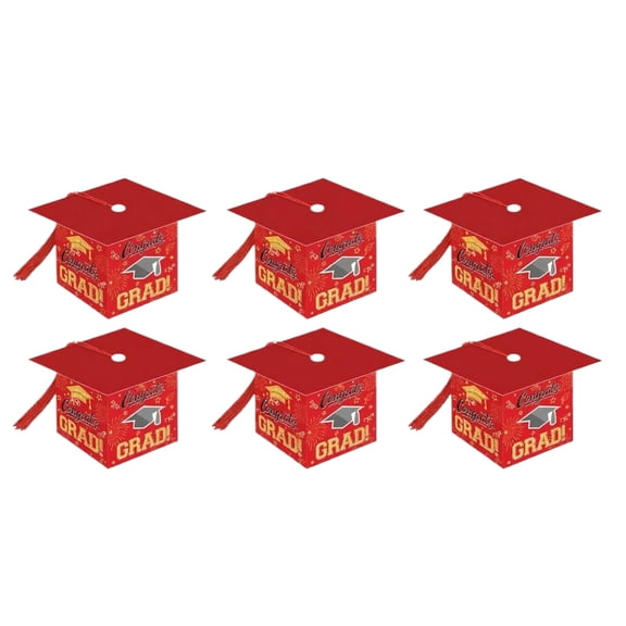 6 Pcs Graduation Cap Candy Gift Box Grad Hat Gift Box Treat Boxes with Tassels Graduation Party Favors for Guests Class of 2026 Decorations (Red)