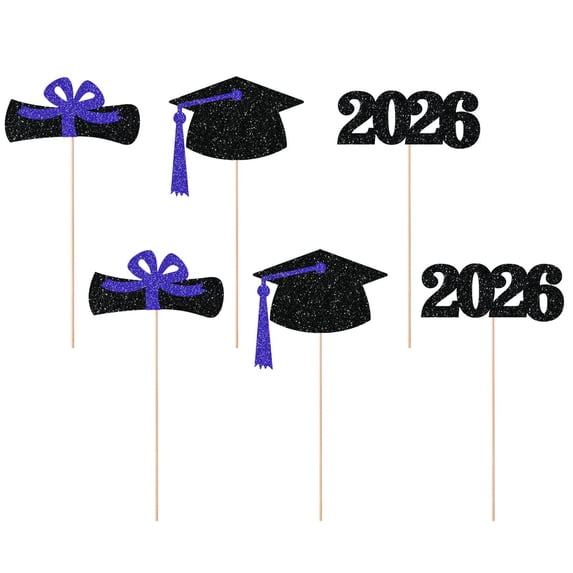 6 Pcs Graduation Centerpieces Sticks for Tables Toppers,Glitter Graduation Cutouts Cap Sticks,Vase Decor Confetti,Graduation Decoration 2026,Table Toppers for Graduation Decorations,Blue