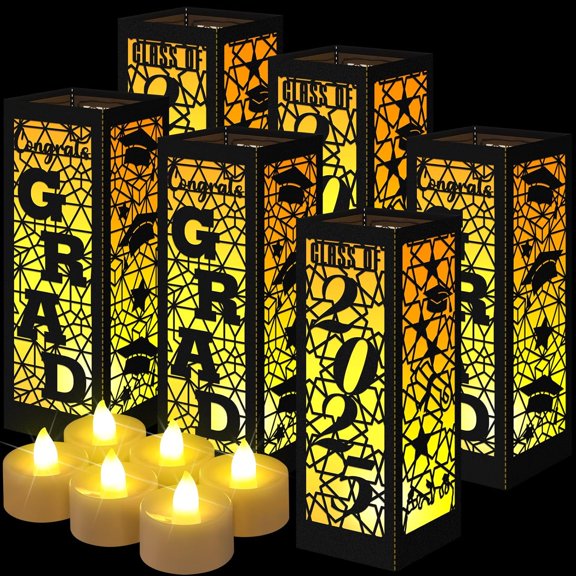 6 Pcs Graduation Table Centerpieces Boxes Class of 2026 Graduation Lanterns for Centerpieces with LED Candles Congrats Grad School College Photo Props for Party Table Decoration (Black)