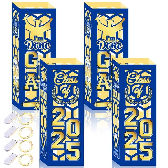 6 Pcs Graduation Table Centerpieces Lantern Boxes LED Light Blue Class 2025