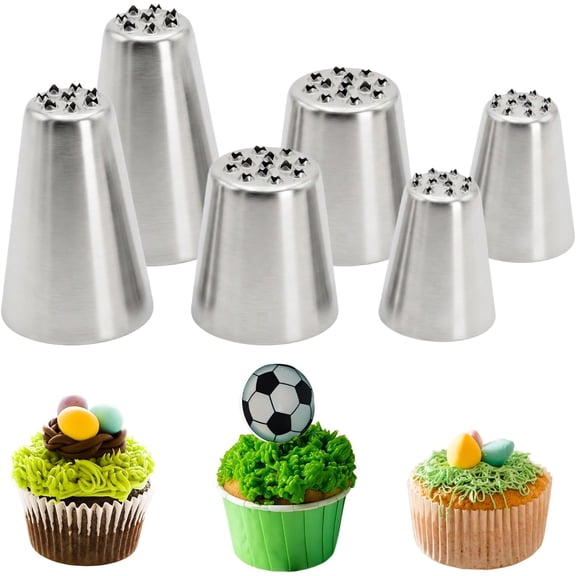 6 Pcs Grass Piping Tips,Cake Decorating Tips,Stainless Steel DIY Piping Icing Nozzle Tool for Cake Decorating Frosting Grass