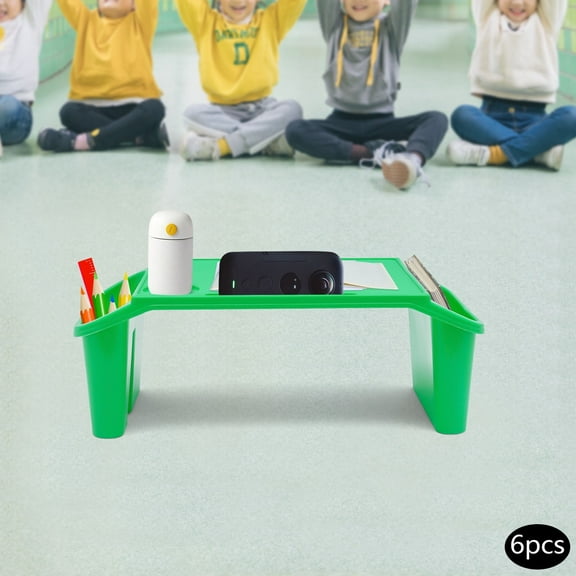 6 Pcs Green Color Kids Lap Desk Tray, Rectangle Shape Plastic Breakfast Laptop Trays with Side Pockets, Portable Lap Bed Table
