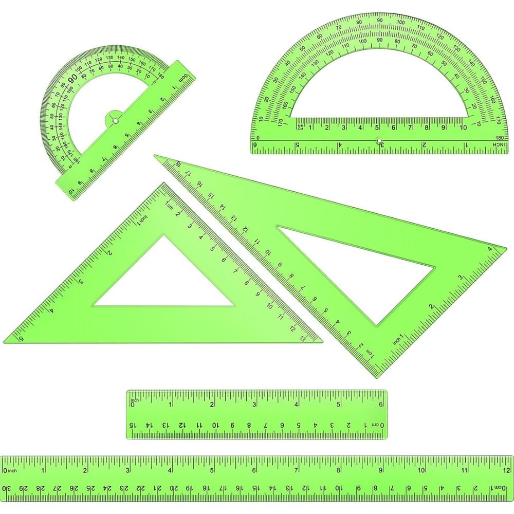 6 Pcs Green Plastic Ruler Set,2 Straight Rulers 2 Protractors 180 ...