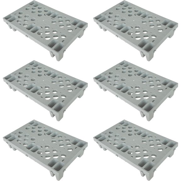 6 Pcs Grey Plastic Pallet, Lightweight Waterproof Floor Pallets, Interlocking with Breathable Grids Storage Pad, for Garages, Basement, Supermarket, Indoor and Outdoor