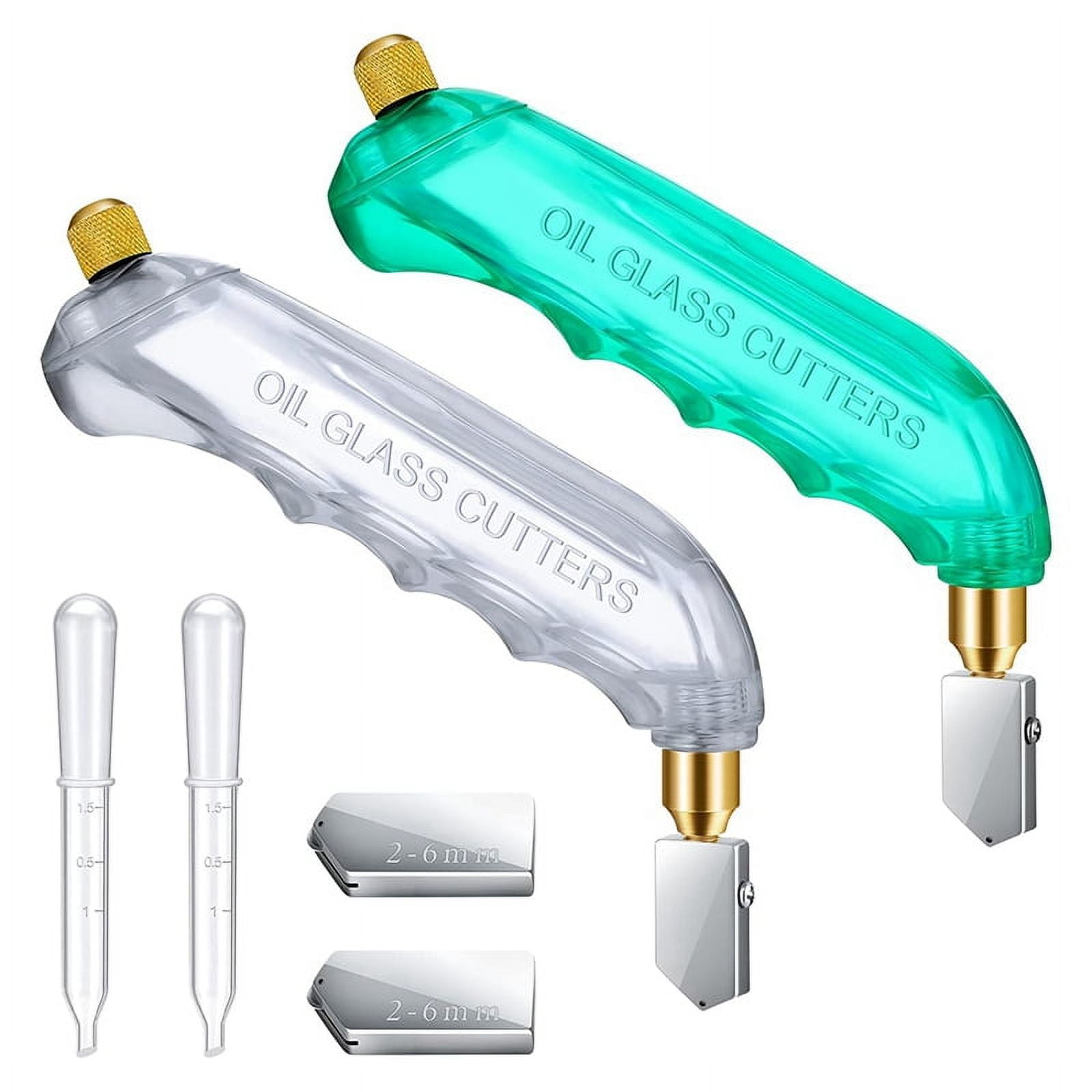 6 Pcs Grip Oil Feed Glass Cutter Stained Glass Supplies Cutters Tools and 2-6mm Cutting Heads (Green, White)