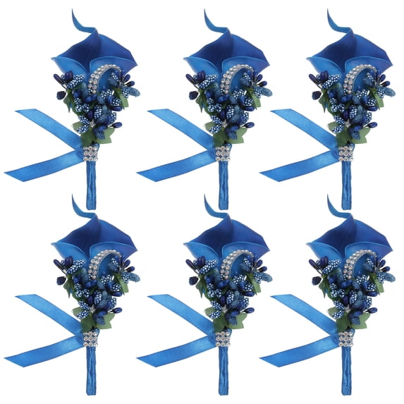 6 Pcs Groom Boutonnieres Lily Boutonnieres Pins for Men Wedding Ceremony Anniversary Party Blue