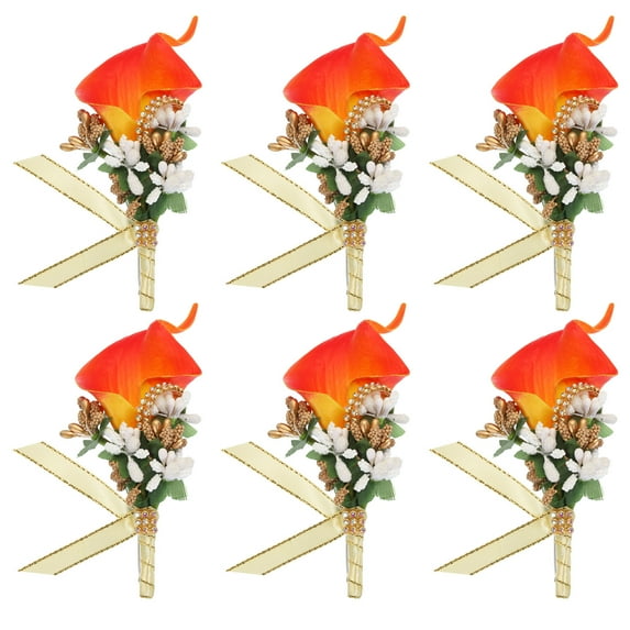 6 Pcs Groom Boutonnieres Lily Boutonnieres Pins for Men Wedding Ceremony Anniversary Party Orange