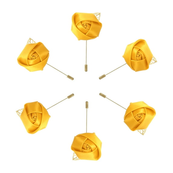 6 Pcs Groom Boutonnieres Rose Boutonnieres Pins for Men Wedding Anniversary Formal Dinner Party Yellow
