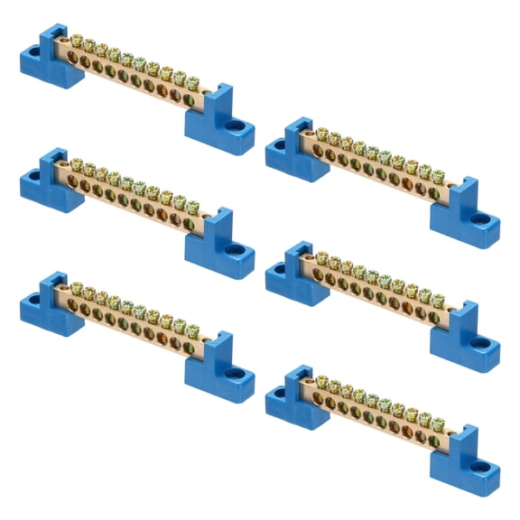 6 Pcs Ground Bus Bar Brass Terminal Grounding Bar 10 Positions Grounding Bars Block for Electric Box Blue