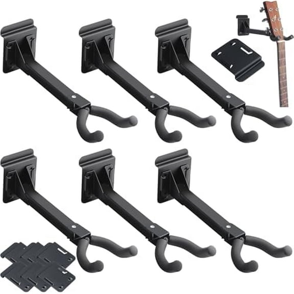 6 Pcs Guitar Hanger Wall Mount Guitar Hangers Hooks Holders with Slat Adapter 180 Adjustable Black Hook Stand Wall Mount for Acoustic Electric Bass$$Music