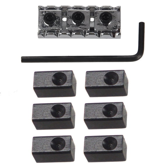 6 Pcs Guitar Tremolo Bridge Saddle Clamp Pressure Lock String Insert Metal Block for Electric Guitar Parts & 1 Pcs Electric Guitar String Locking Nut for Tremolo Bridge 42.2Mm
