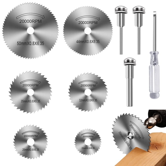 6 Pcs HSS Drill Saw Blades for Dremel Rotary Tool, Cutting Wheel Disc with 1/8" & 1/4" Round Shank, Rotary Saw Blades for Wood Plastic Aluminum, Includes Screwdriver