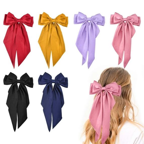 6 Pcs Hair Bows for Women, Big Hair Clips with Ribbons, French Hair Barrettes Fashion Accessories