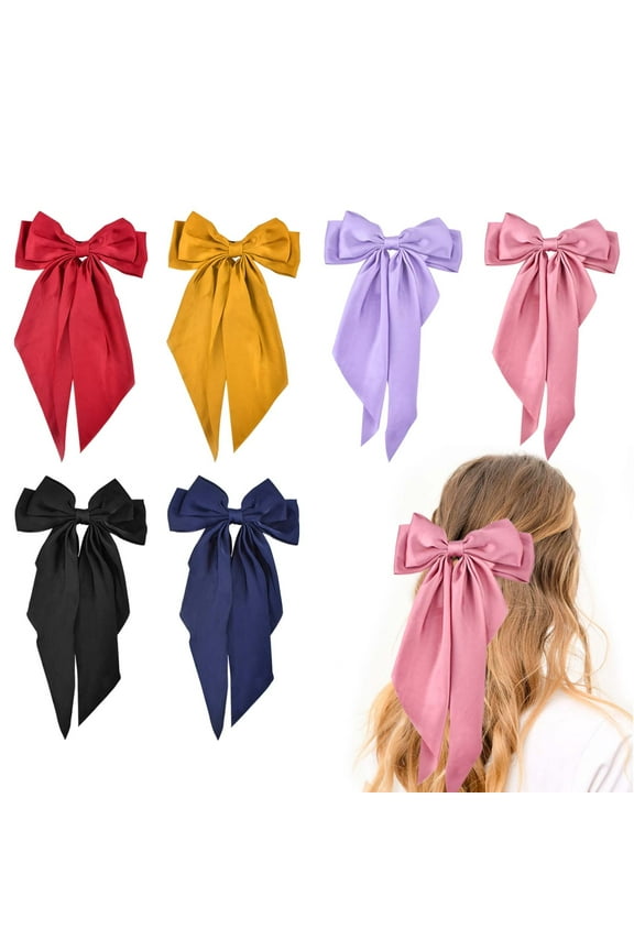 6 Pcs Hair Bows for Women, Big Hair Clips with Ribbons, French Hair Barrettes Fashion Accessories