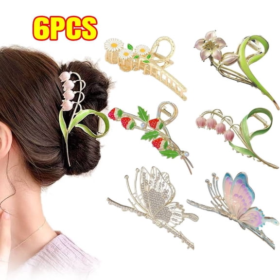 6 Pcs Hair Claw Clips for Women, Large Strong Metal Butterfly Hair Clips Flower Hair Clips for Women Thick Hair