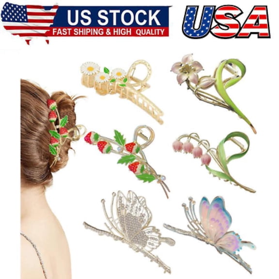 6 Pcs Hair Claw Clips for Women, Large Strong Metal Butterfly Hair Clips Flower