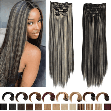6 Pcs Hair Extensions,Clip In Hair Extensions,23.6 " Hair Pieces for Women,Long Synthetic Hair Extensions for Women,Clip In Extensions Straight,Clip On Hair Extensions for Women Full Head,1BH613#