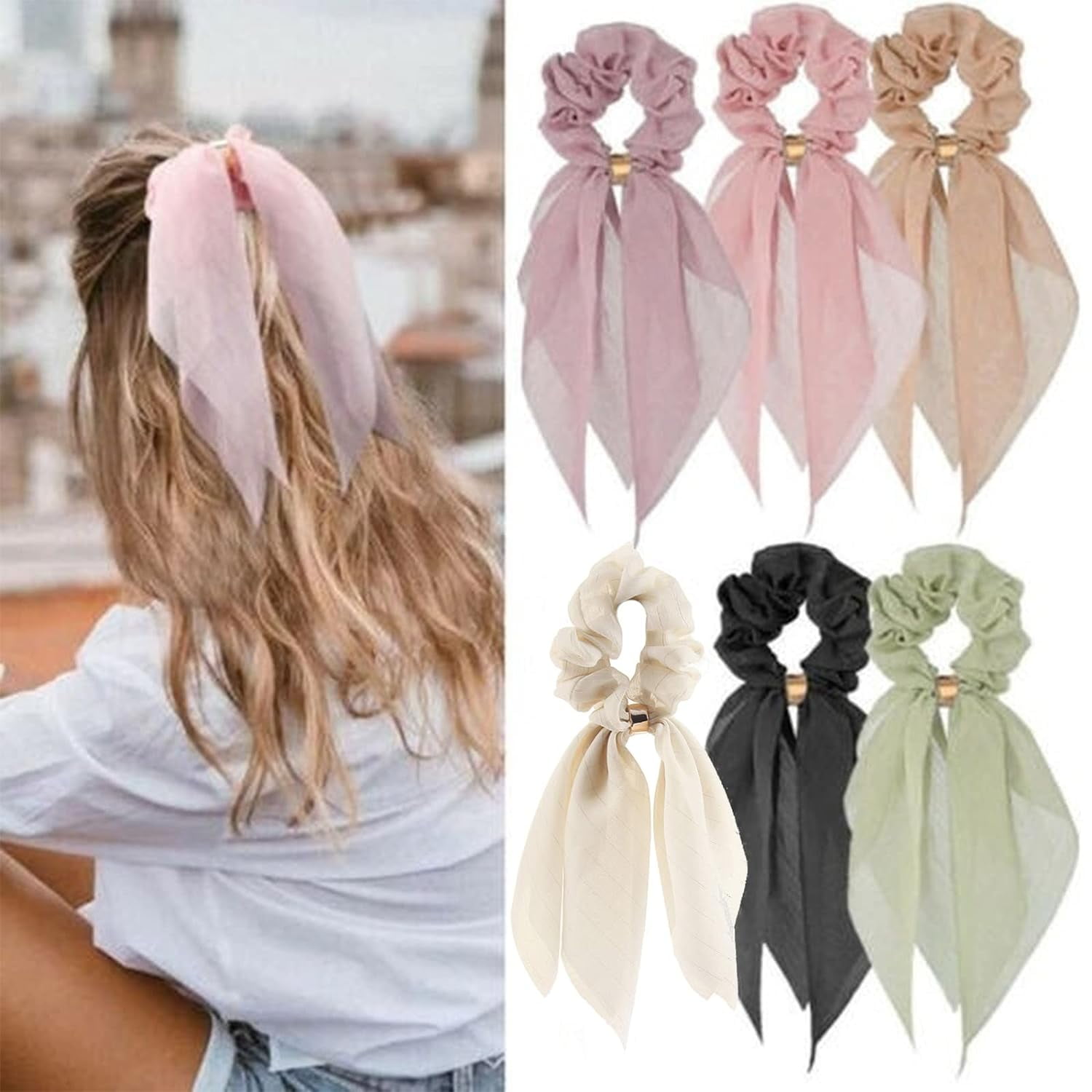 MINKUROW 6 Pcs Hair Scarf Hair Scrunchies Bow Scrunchies MINKUROW 6 Pcs Hair Scarf Hair Scrunchies Bow Scrunchies