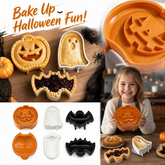 6 Pcs Halloween Baking Molds Set, Pumpkin Ghost Bat Cookie Cutters for Holiday Baking and Kids Activities, Festive Pie Crust Cutter Kitchen Accessories 6 Pack