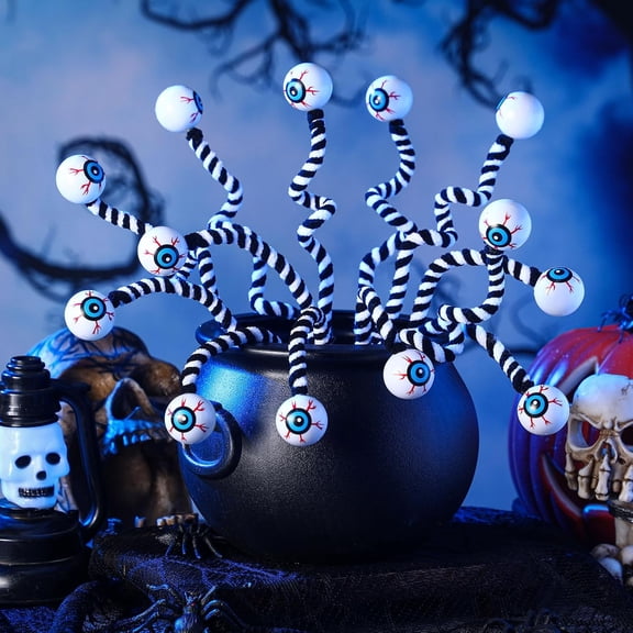 6 Pcs Halloween Eyeball Bendable Sticks, Black White Spiral Picks for Vase Door, Halloween Decorations Indoor Party, Spooky Branch Decor Stems