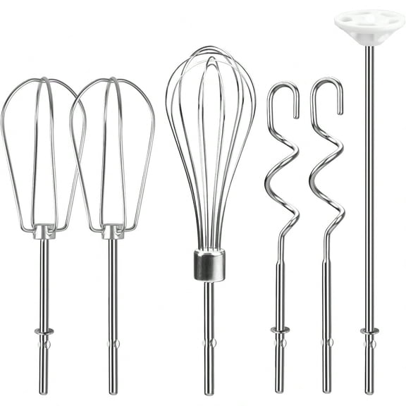 6 Pcs Hand Mixer Attachments Set, Stainless Steel Beaters Whisk Dough Hooks Blending Rod, Compatible with Kitchenaid KHM3 KHM5 KHM7 KHM9 Hand Mixer