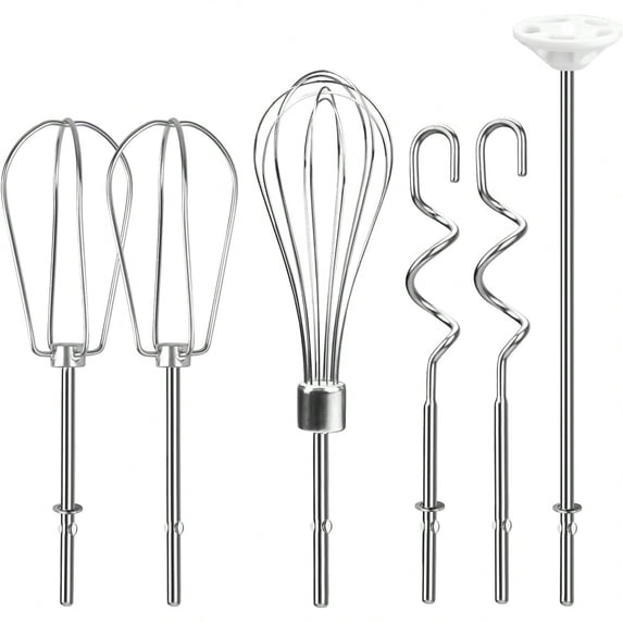 6 Pcs Hand Mixer Attachments Set, Stainless Steel Beaters Whisk Dough Hooks Blending Rod, Compatible with Kitchenaid KHM3 KHM5 KHM7 KHM9 Hand Mixer
