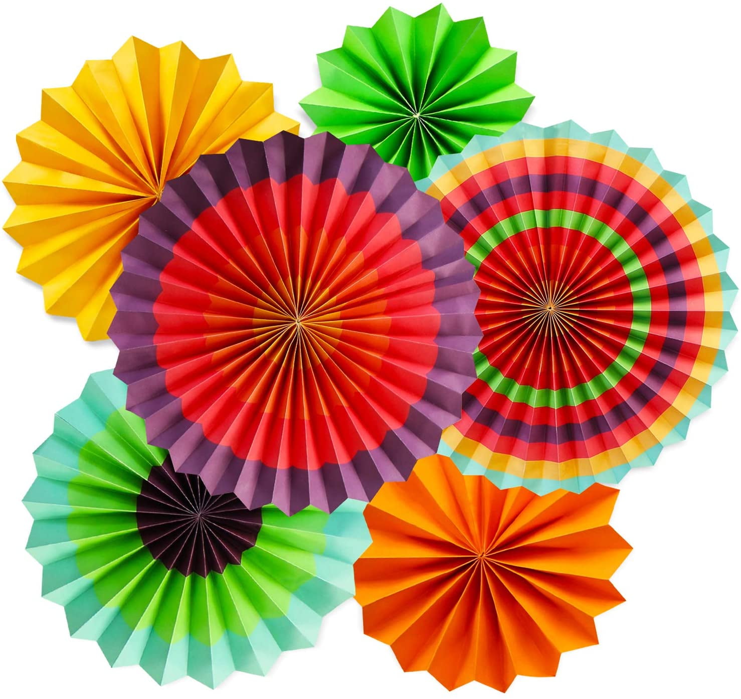 NOVELTY PLACE 6 Pcs Hanging Paper Fans Party Banner Decoration, Colorful Paper Rosette Flowers for Mexican Fiesta, Carnival, Birthday and Baby Shower