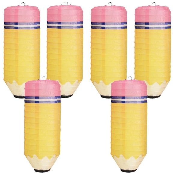 6 Pcs Hanging Paper Lanterns Party Decorations, Colorful Classroom Decorations Pencil Shaped Paper Lanterns,Hanging Ceiling Party Favor Back to School, First Day of School Birthday Supplies