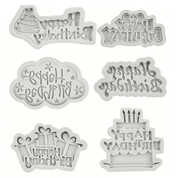 6 Pcs Happy Birthday Chocolate Mold, 3D Silicone Mold, Candy Mold, Fondant Mold, For DIY Cake Decorating Tool, Baking Tools, Kitchen Gadgets